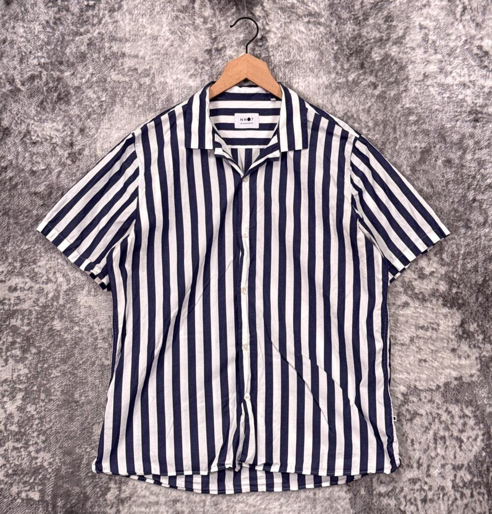 NN07 Miyagi Shirt XL Mens No Nationality Blue Striped Camp Collar Short Sleeve
